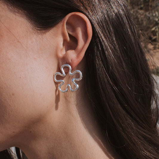 Pendientes Flor Hibiscus Plata
